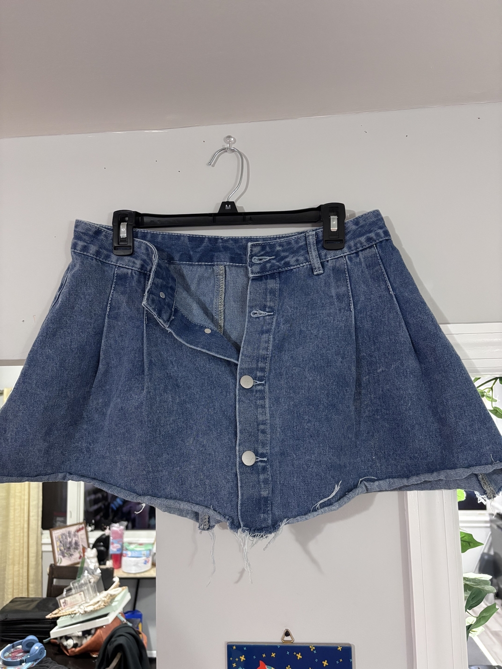 SHEIN Button-Front Denim Mini Skirt - Light Blue